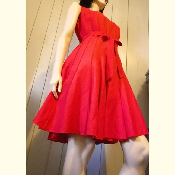 ❤️Calvin Klein Retro Red Fit & Flare Full Circle Skirt Party Dress - Picture 7 of 10
